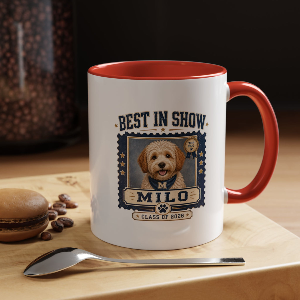 Milo Bailey Dog Dad Mom Best in Show Personalized Dog Photo Coffee Mug — 'Milo' Class of 2020 Accent Mug