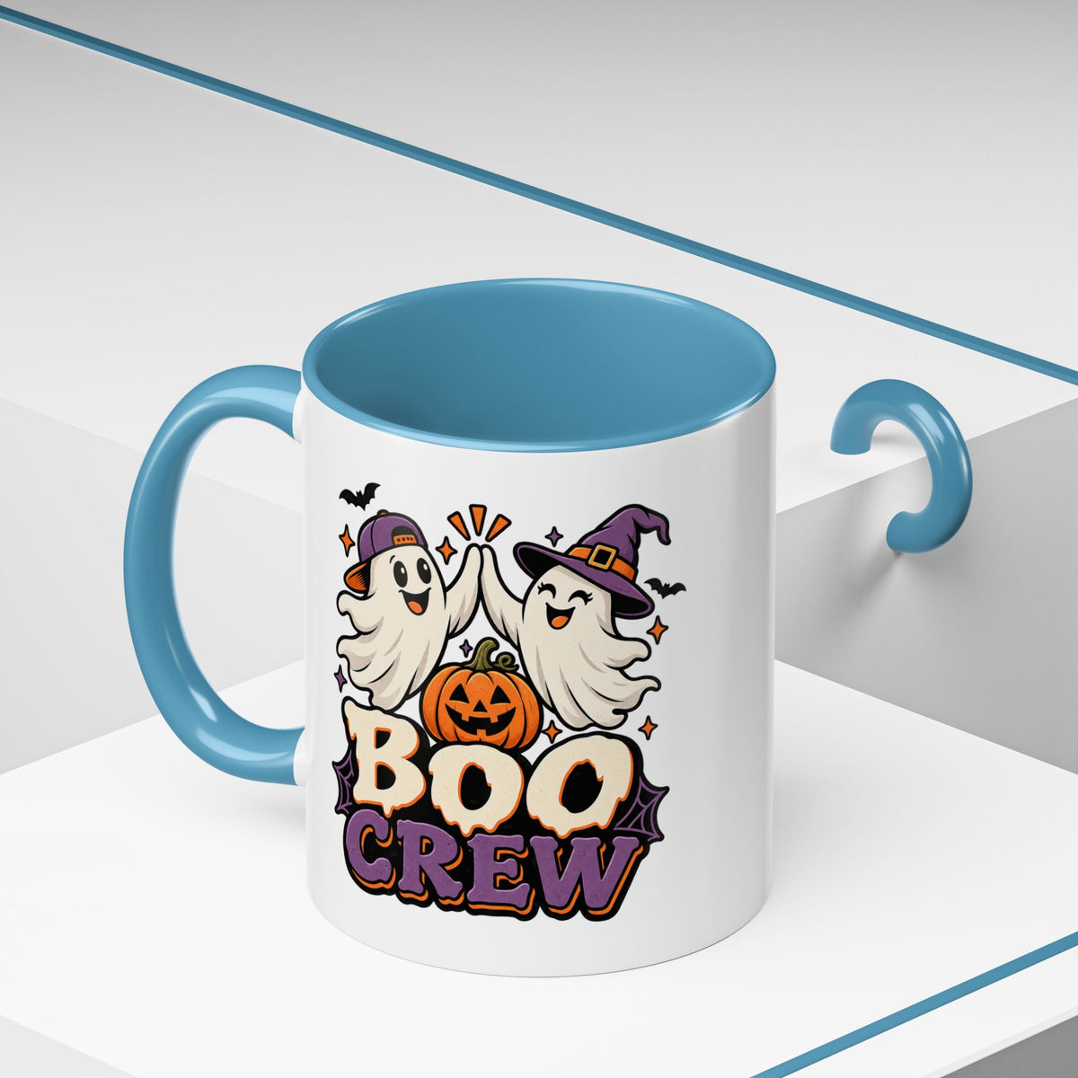 Boo Crew Halloween Accent Coffee Mug — Cute Ghosts & Jack-O'-Lantern Design (11/15 oz)