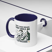 Capricorn Coffee Mug — “I Don't Chase Dreams, I Hunt Goals” Zodiac Accent Mug