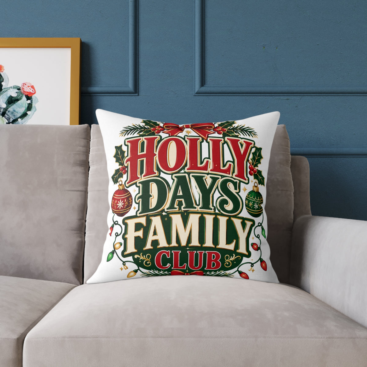 Holly Days Family Club Christmas Throw Pillow
