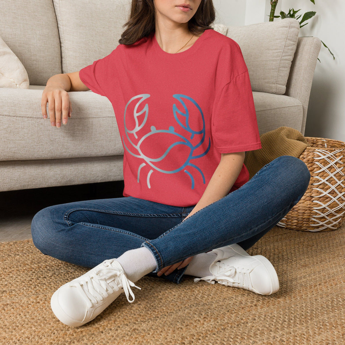Crab Graphic T-Shirt — Coastal Blue Minimalist Beach Tee