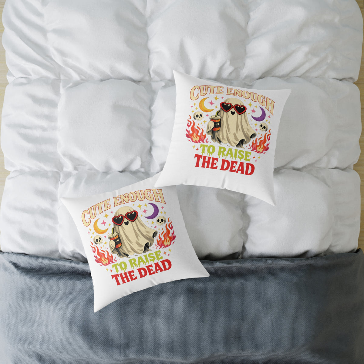 Halloween Ghost Pillow — "Cute Enough to Raise the Dead" Decorative Throw Pillow