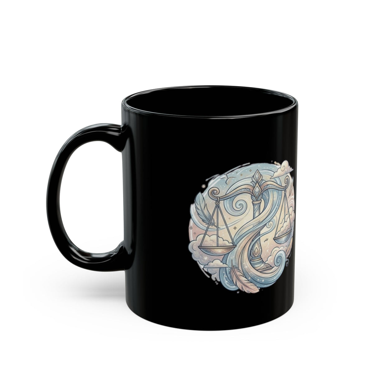 Libra Zodiac Black Coffee Mug — Scales & Waves Astrology Design