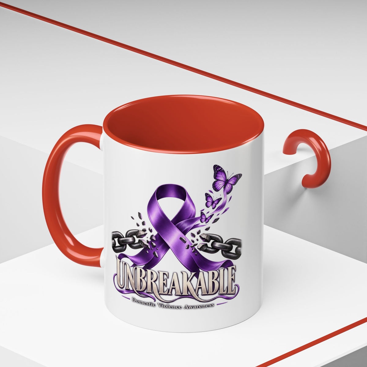 Unbreakable Purple Ribbon Coffee Mug —Domestic Violence Awareness Support Accent Mug