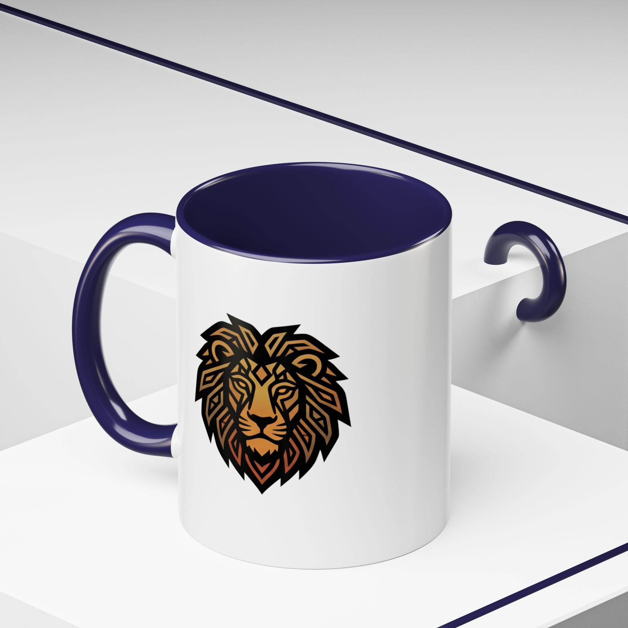 Lion Head Accent Coffee Mug — Bold Geometric Mane Design