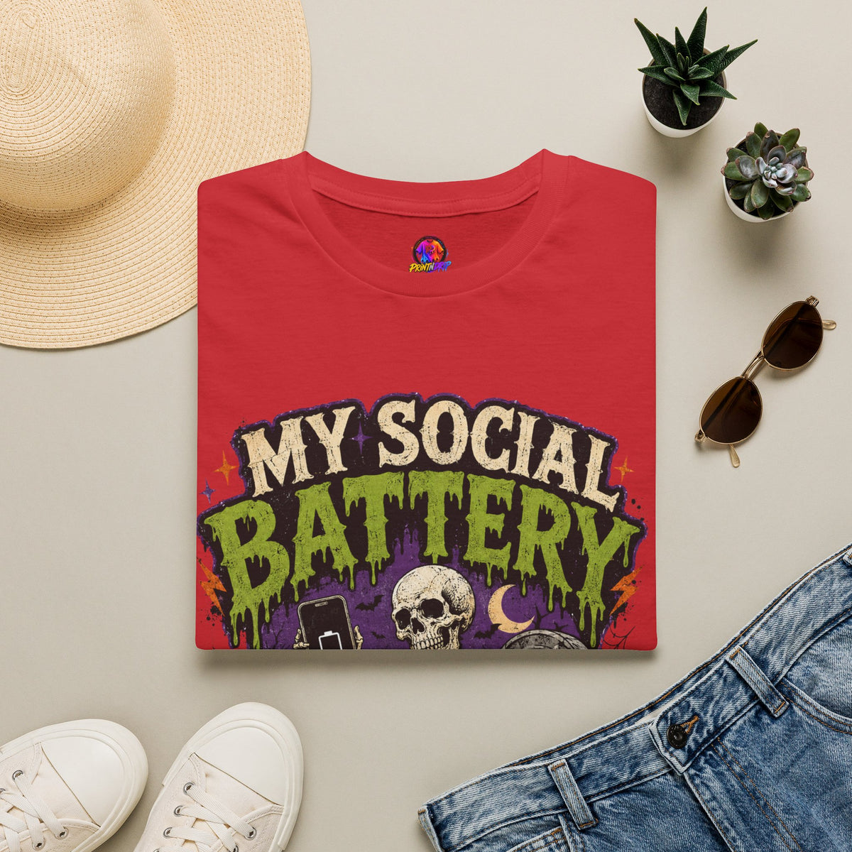 Halloween My Social Battery Unisex Softstyle T-Shirt