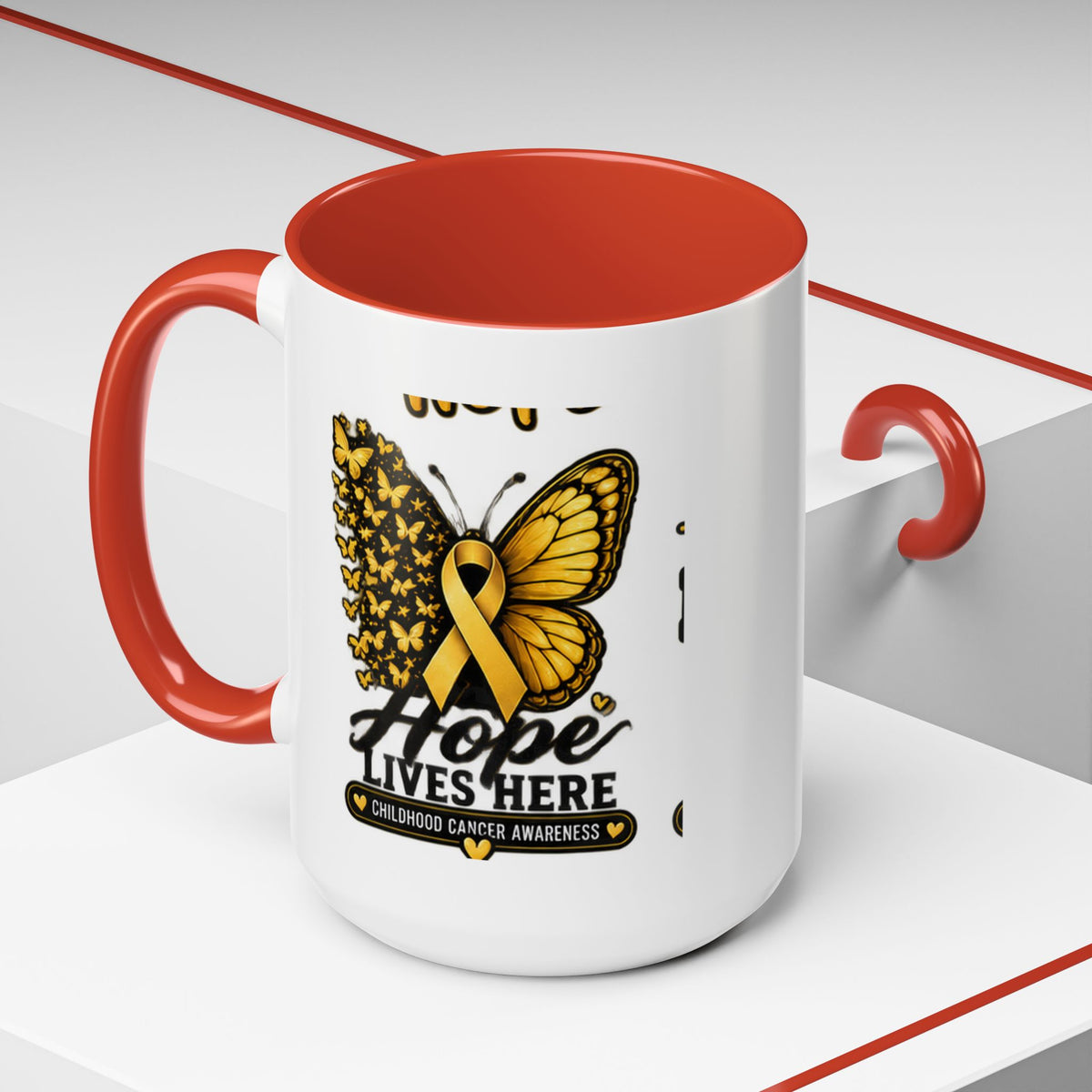 Children’s Cancer Awareness Accent Coffee Mug — "Hope Lives Here" (11/15oz)