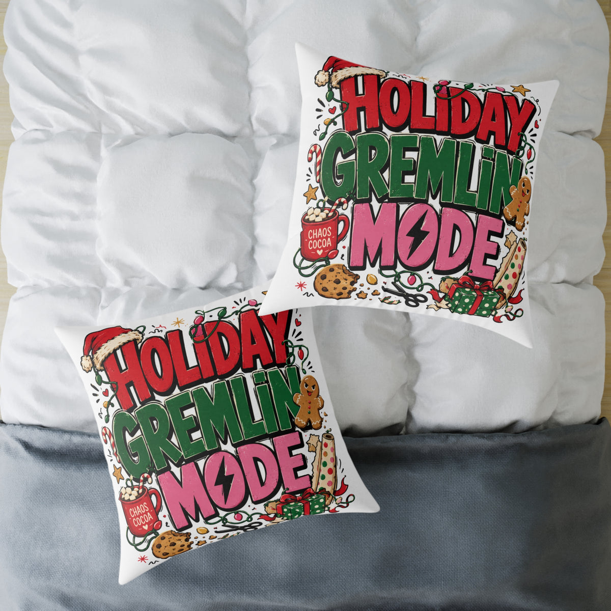 Holiday Gremlin Mode Modern Day Christmas Square Poly Canvas Pillow