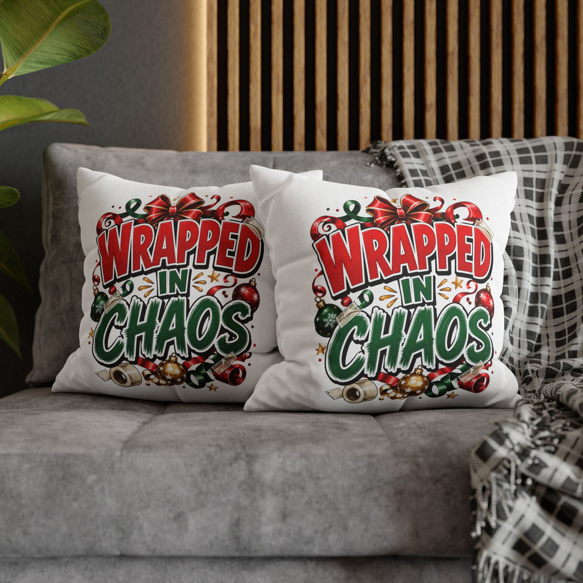 Christmas Wrapped In Chaos Spun Polyester Square Pillowcase