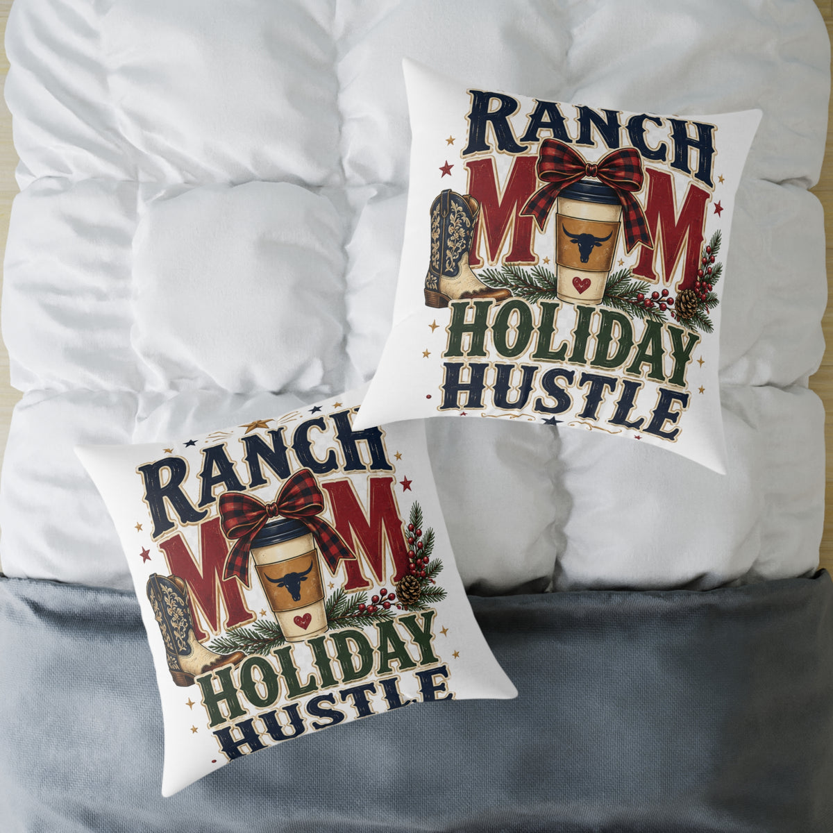 Ranch Mom Holiday Hustle Modern Day Christmas Square Pillow
