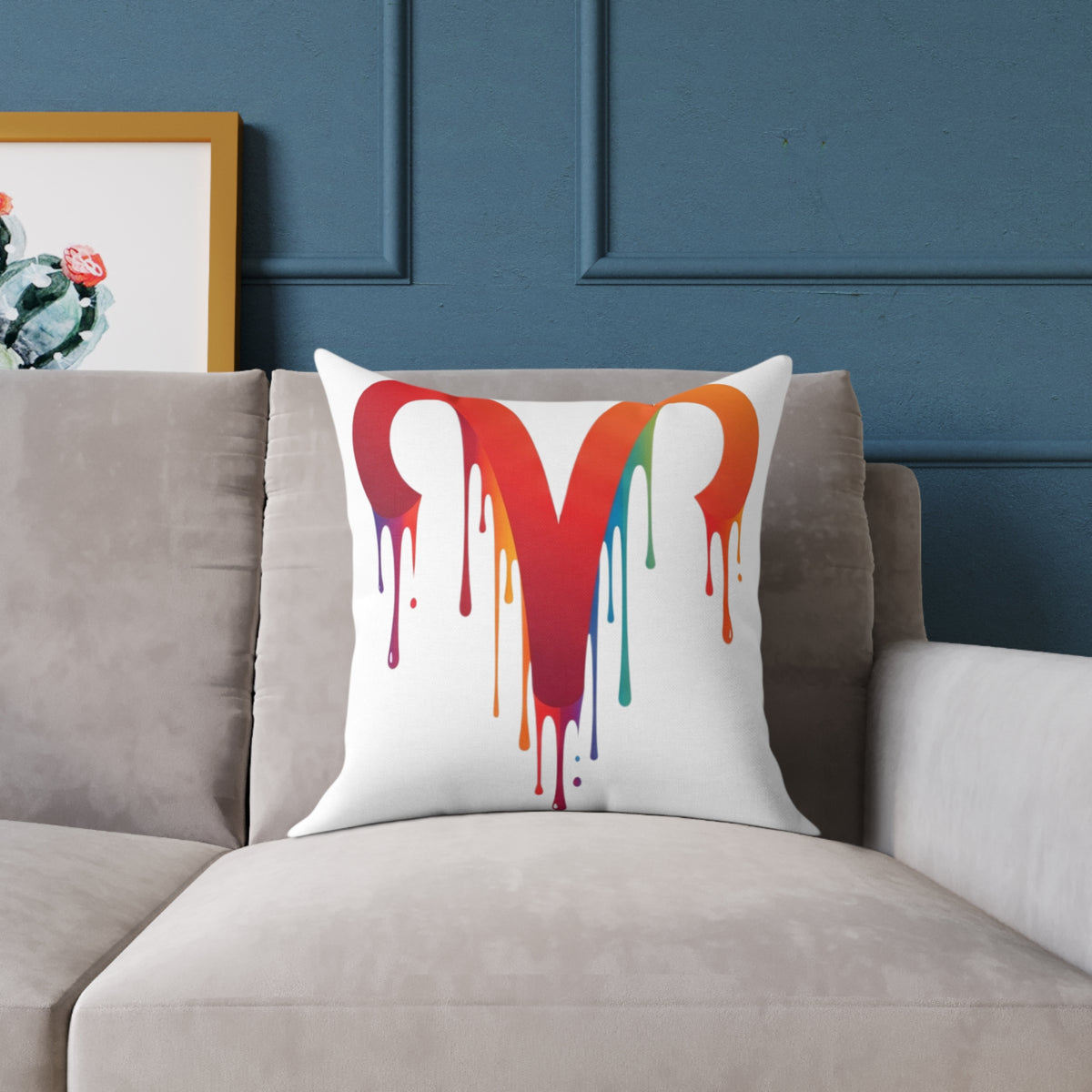 Aries Zodiac Dripping Rainbow Heart Pillow — Colorful Decorative Throw Pillow