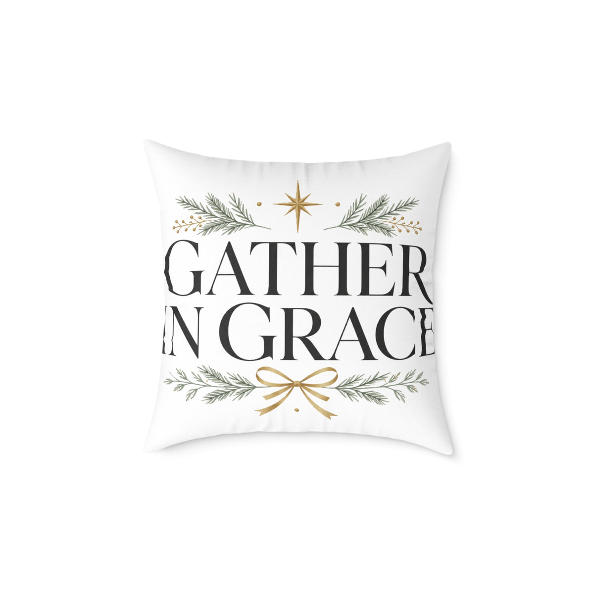 Christmas Gather in Grace Holiday Pillow - Square Poly Canvas Throw Pillow