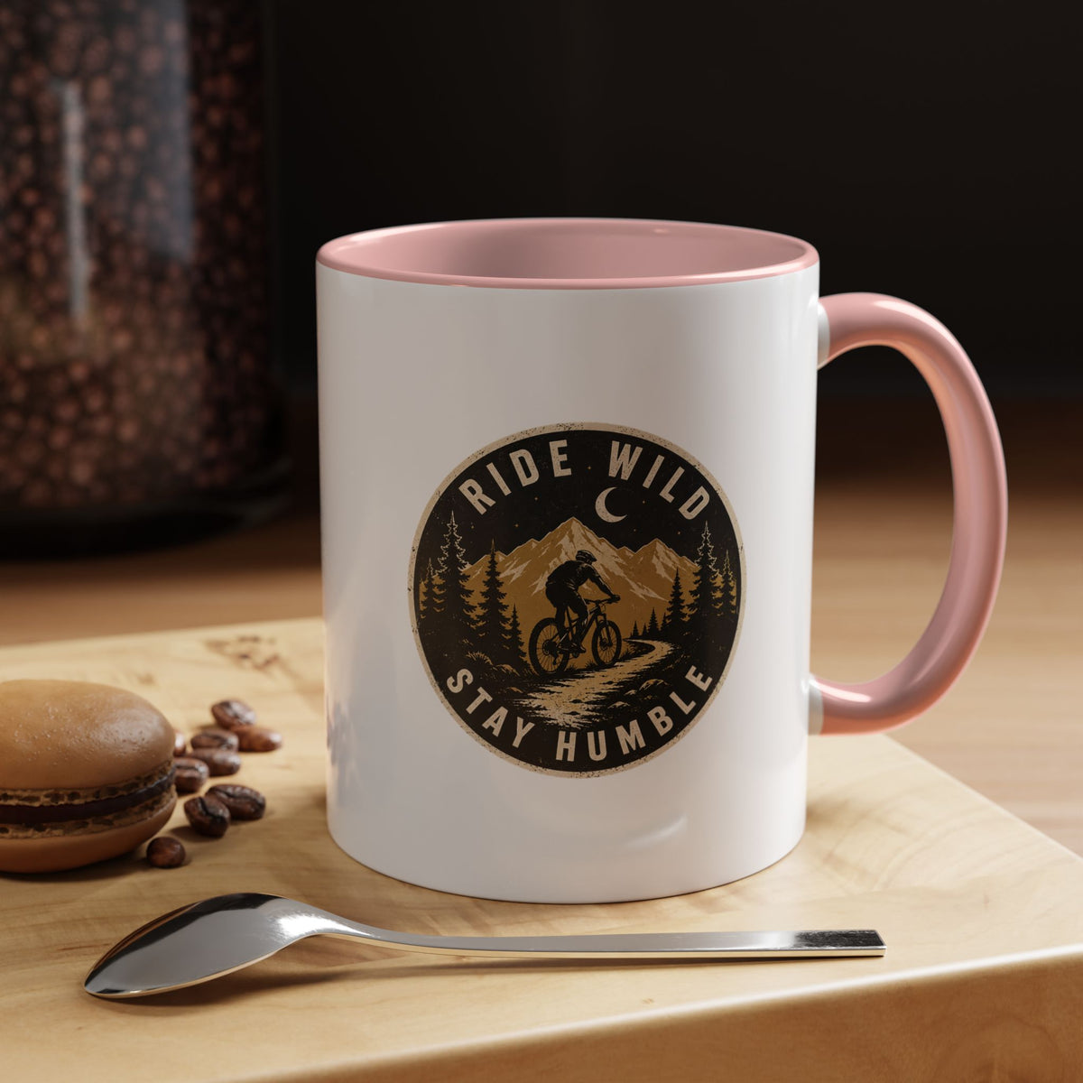 Milo Bailey Dog Dad Mom Ride Wild Stay Humble Accent Coffee Mug — Mountain Biking Adventure Travel Gift