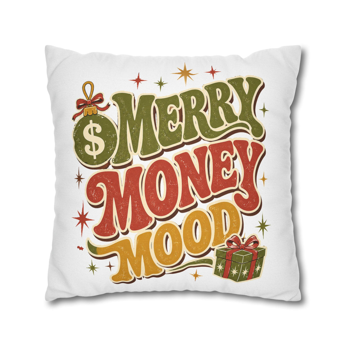 Merry Money Mood Pillowcase Modern Day Christmas — Festive Holiday Decorative Throw Pillow Cover