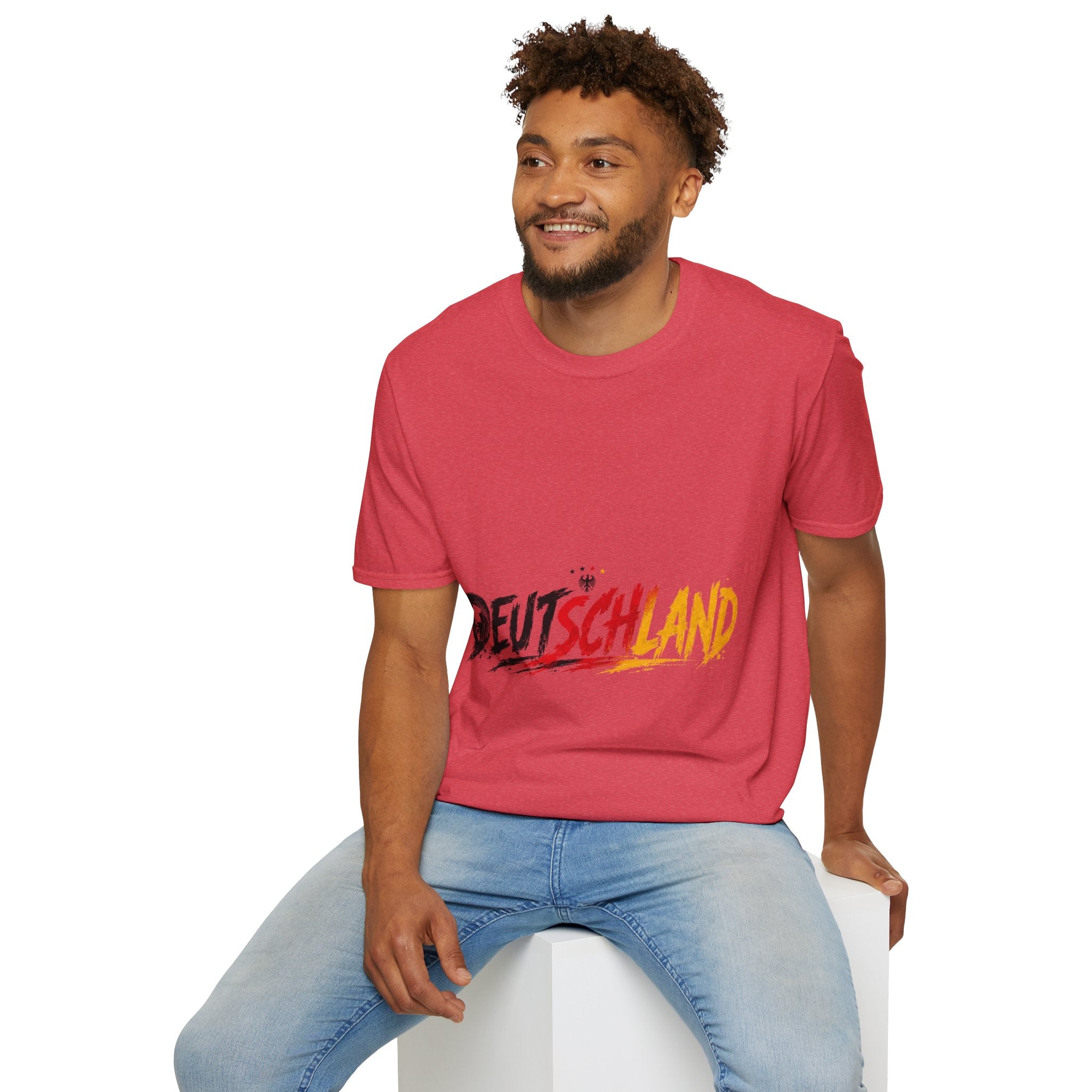 Germany Deutschland Football T-Shirt — Deutschland Script with German Flag Brushstroke