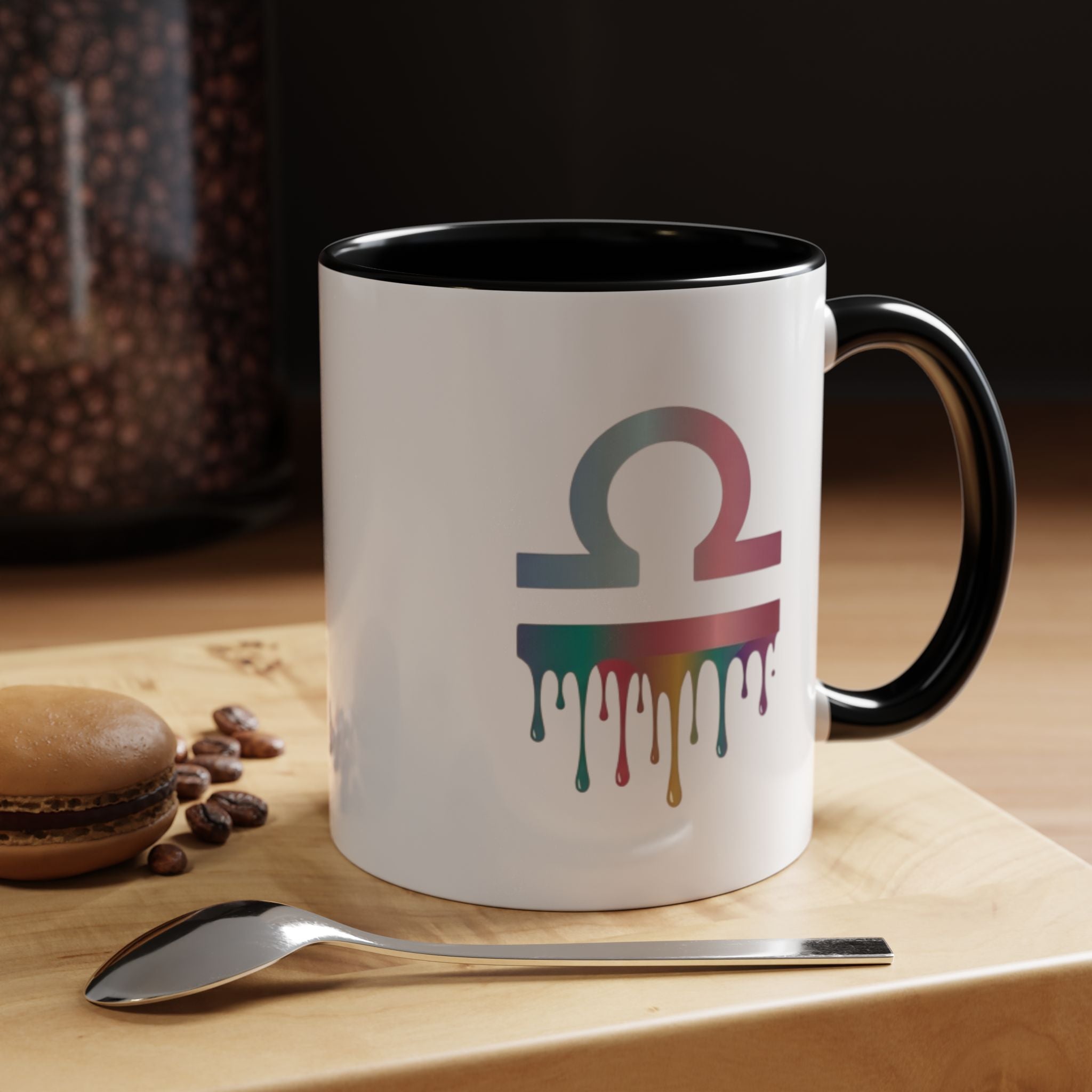 Libra Drip Accent Coffee Mug — Zodiac Symbol Rainbow Design