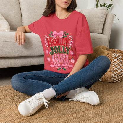 Holly Jolly Girl T-Shirt — Pink Holiday Graphic Tee