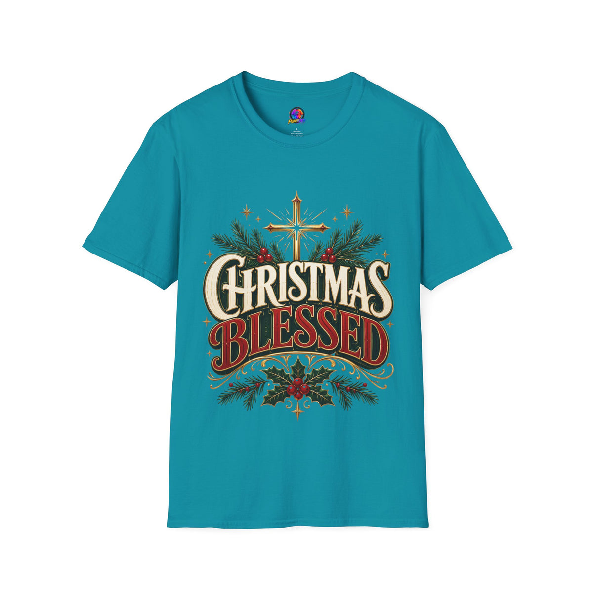 Christmas Blessed T-Shirt — Faith-Based Holiday Tee with Cross & Pine Design
