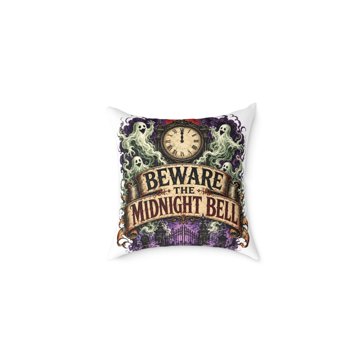 Halloween Beware the Midnight Bell Decorative Pillow – Gothic Halloween Throw Pillow