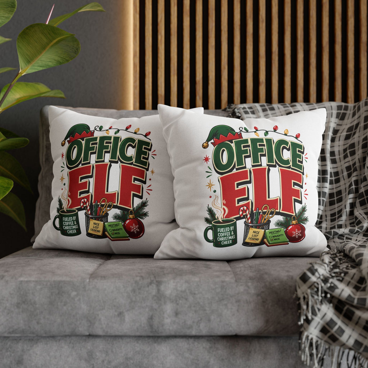Office Elf Christmas Pillowcase — Festive Holiday Decorative Throw Pillow Cover