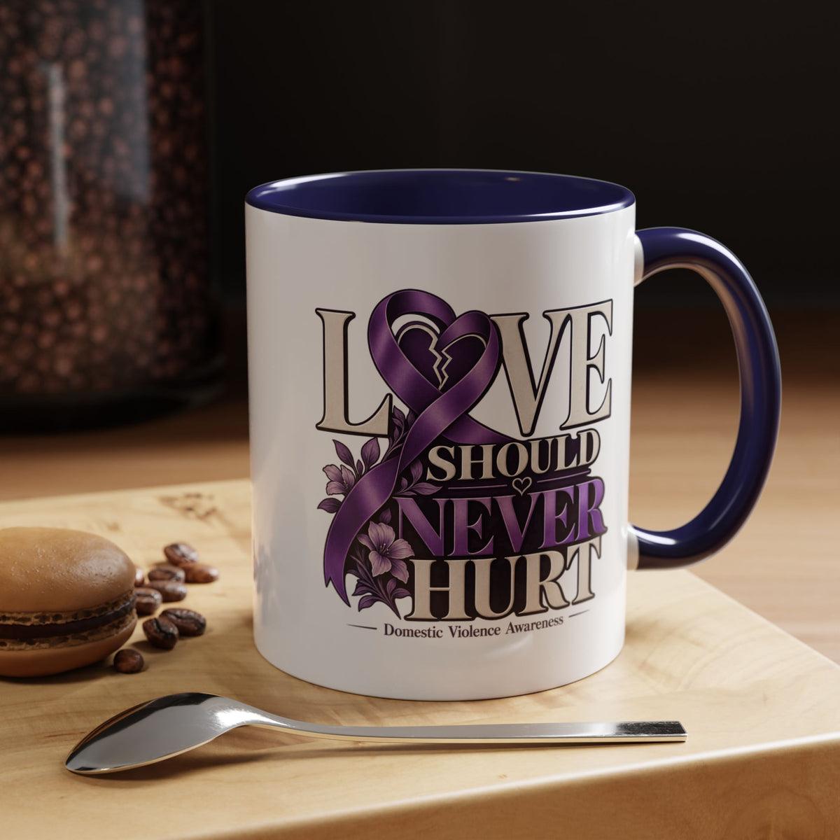 Domestic Violence Awareness Accent Coffee Mug – "Love Should Never Hurt" (11/15oz)