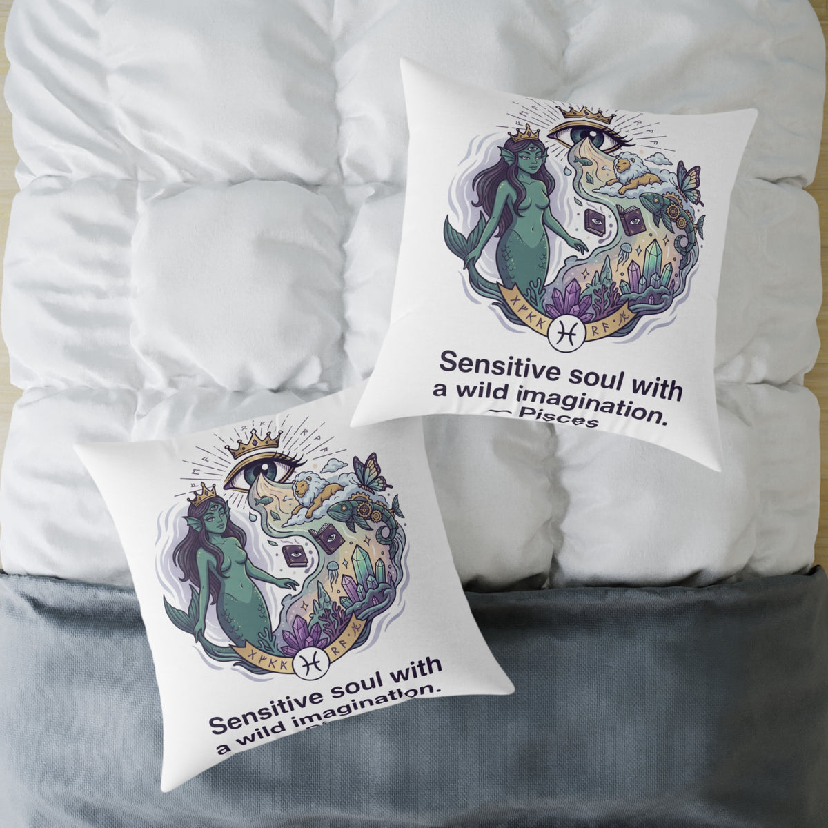 Pisces Zodiac Sensitive Soul With A Wild Imagination Square Poly Canvas Pillow