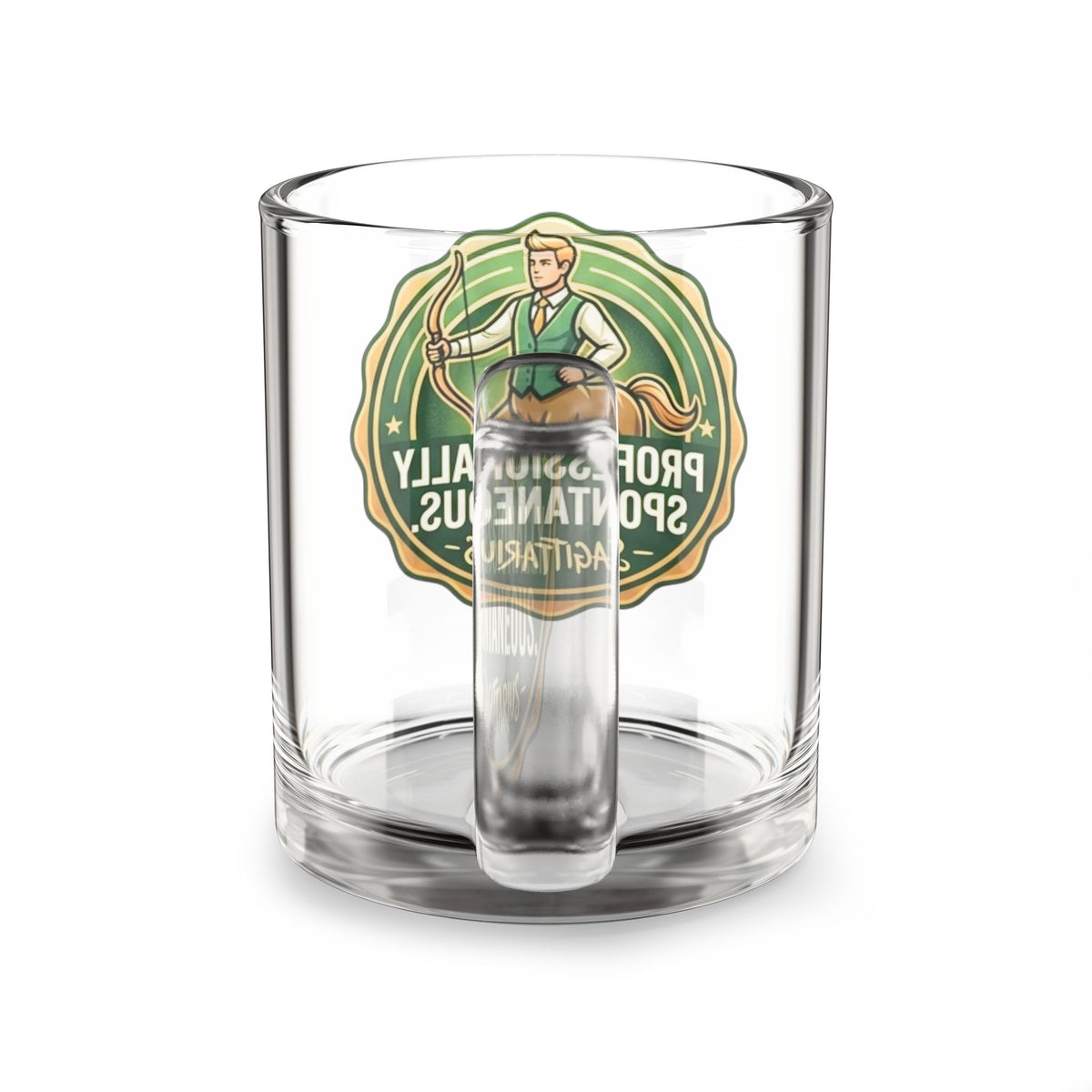 Sagittarius Glass Mug - "Professionally Spontaneous" 10oz Zodiac Coffee Cup