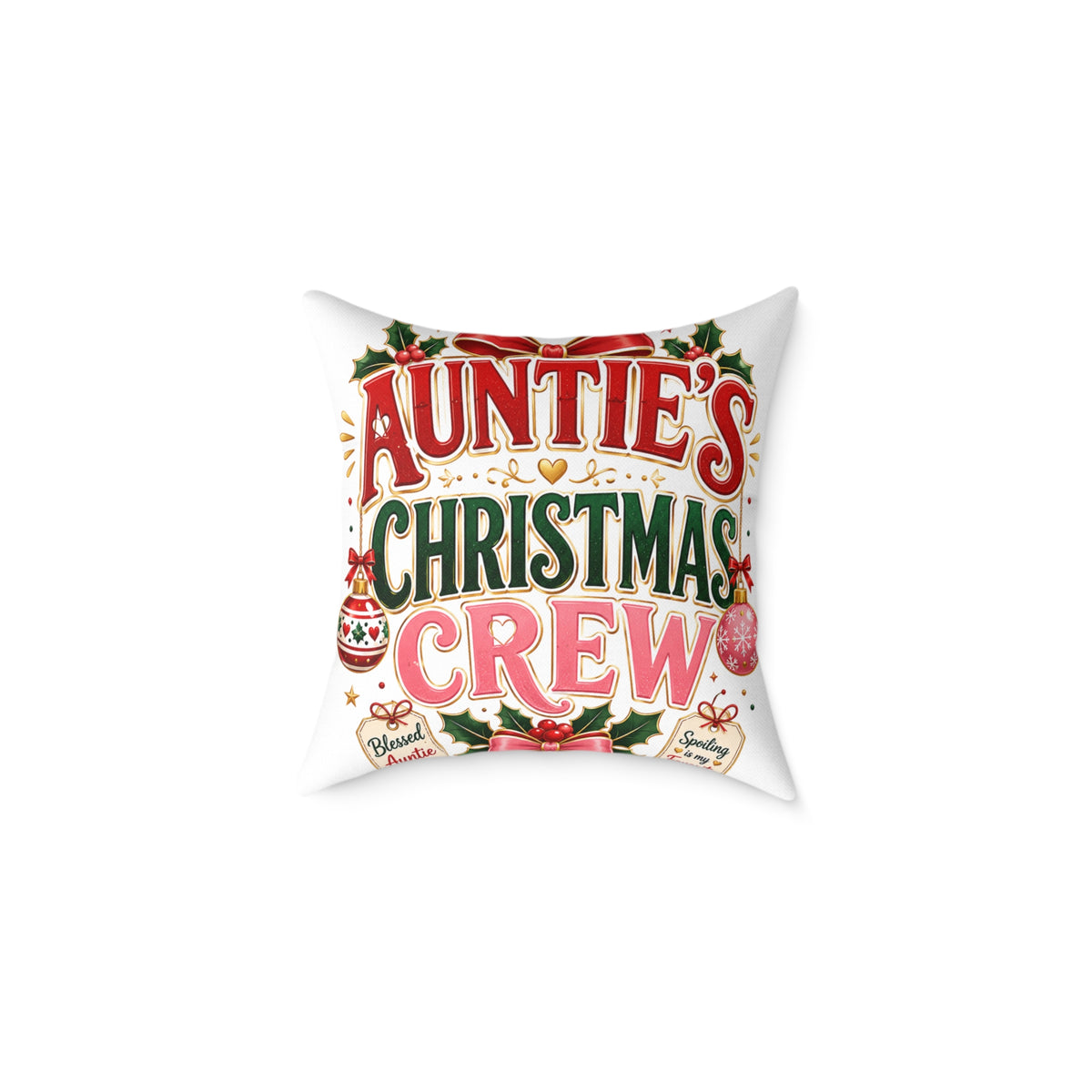 Auntie's Christmas Crew Square Poly Canvas Pillow