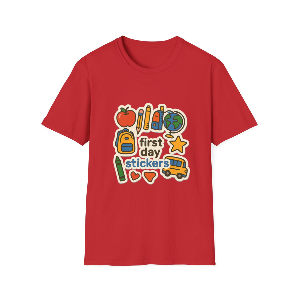 Teacher Sticker Icons T-Shirt — Cute Apple, Pencil & Globe School Tee - Trending Now - August 2026