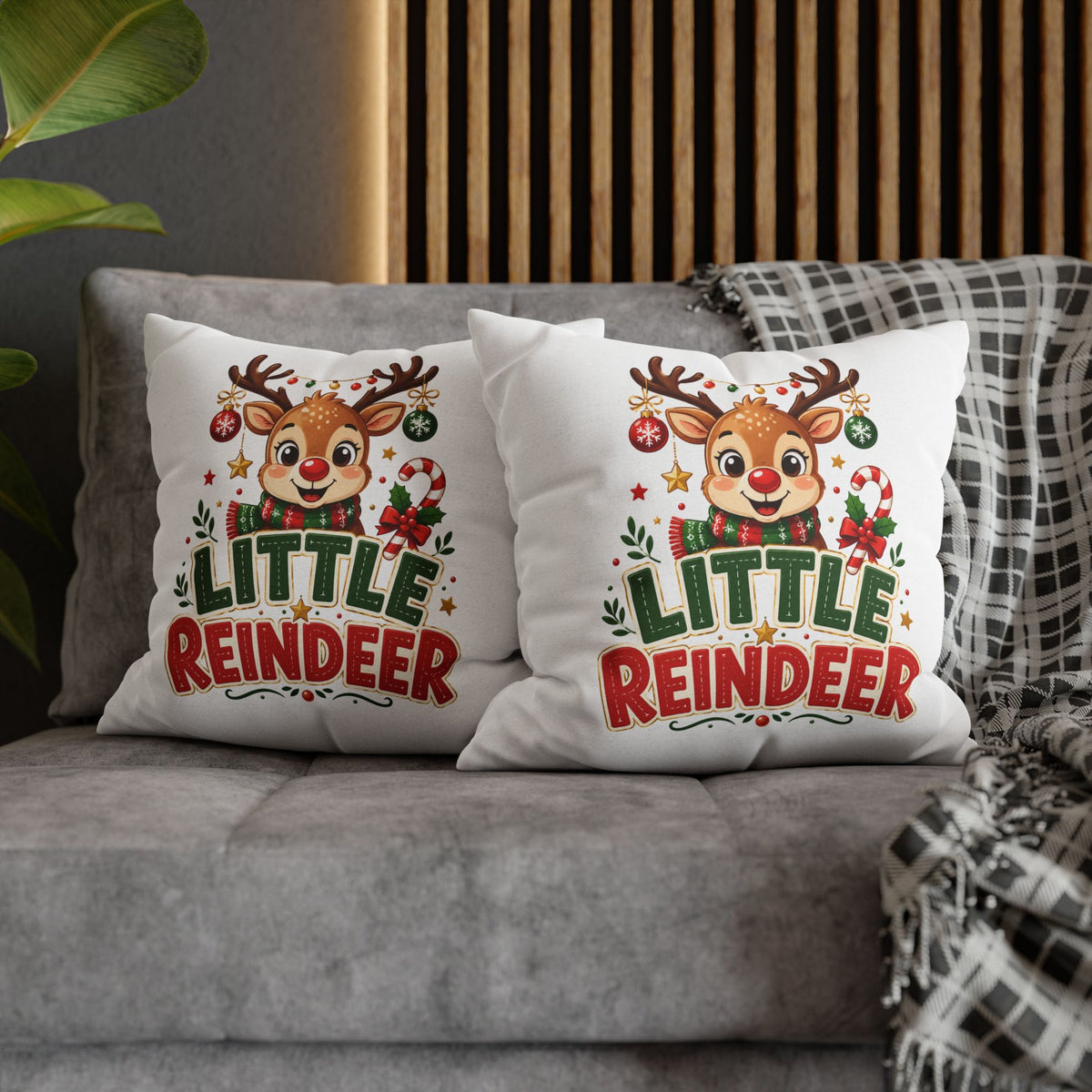 Christmas Little Reindeer Holiday Pillowcase – Cute Christmas Throw Pillow Cover