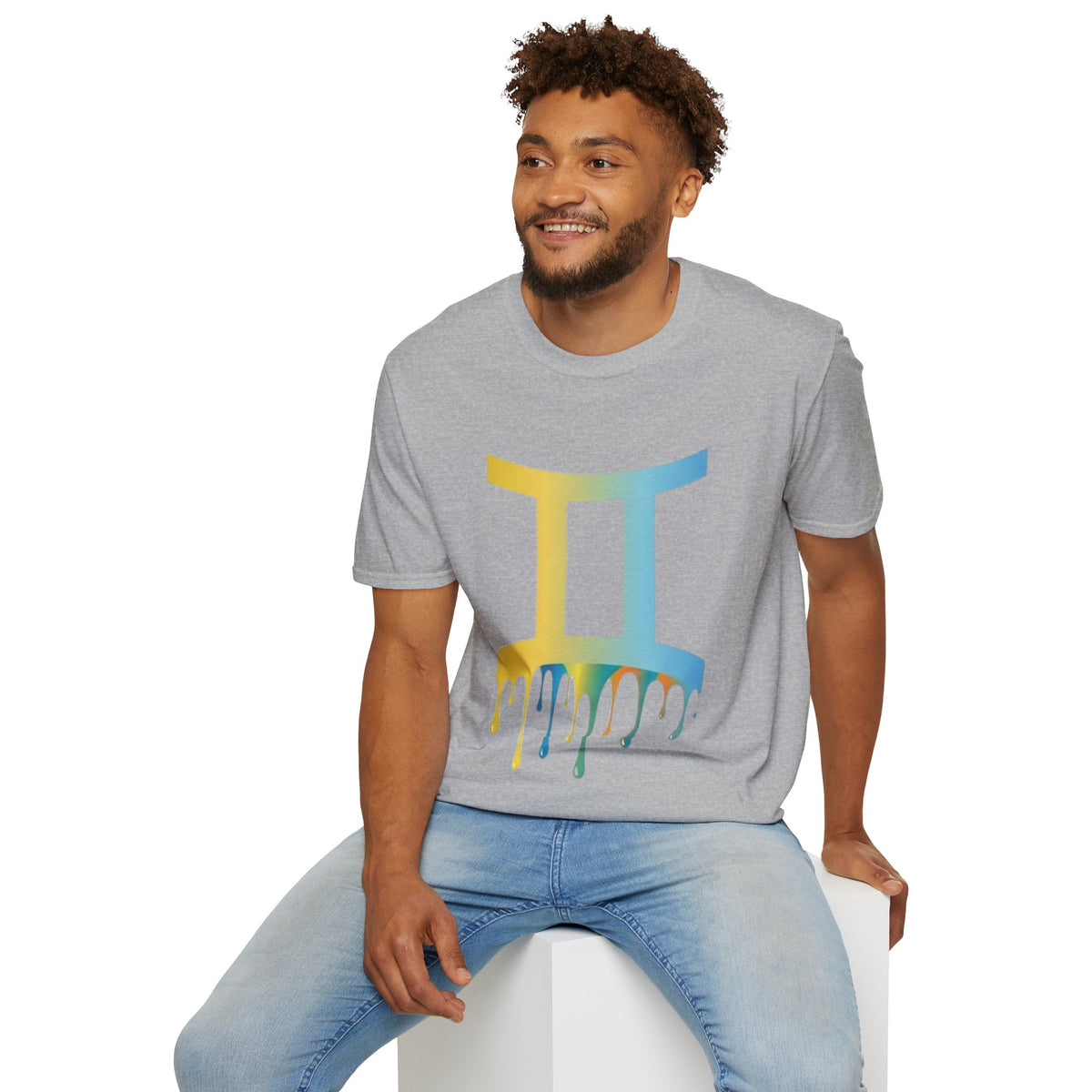 Gemini Drip Zodiac T-Shirt — Rainbow Gemini Symbol Tee