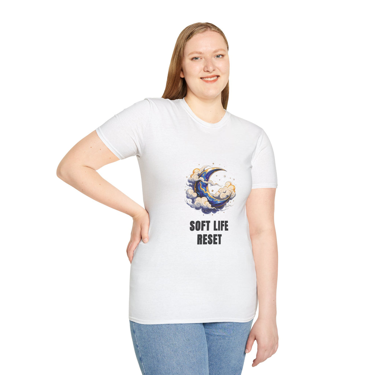Soft Life Reset T-Shirt — Crescent Moon Cloud Graphic Tee - Trending Now - August 2026