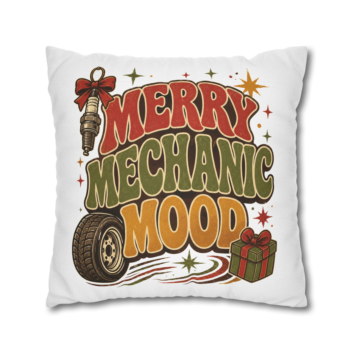 Merry Mechanic Mood Pillowcase Modern Day Christmas  — Festive Automotive Holiday Throw Pillowcase
