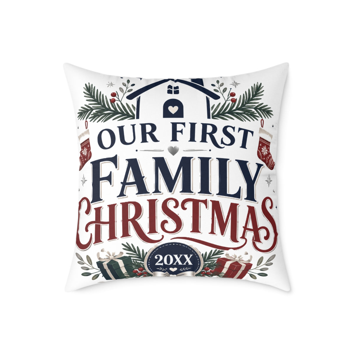 Our First Family Christmas Pillow — Personalized Holiday Decorative Throw Cushion