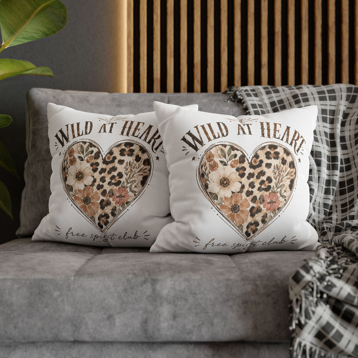 Wild at Heart Leopard Floral Pillowcase — Decorative Square Throw Pillow Cover Milo Bailey Dog Dad Mom