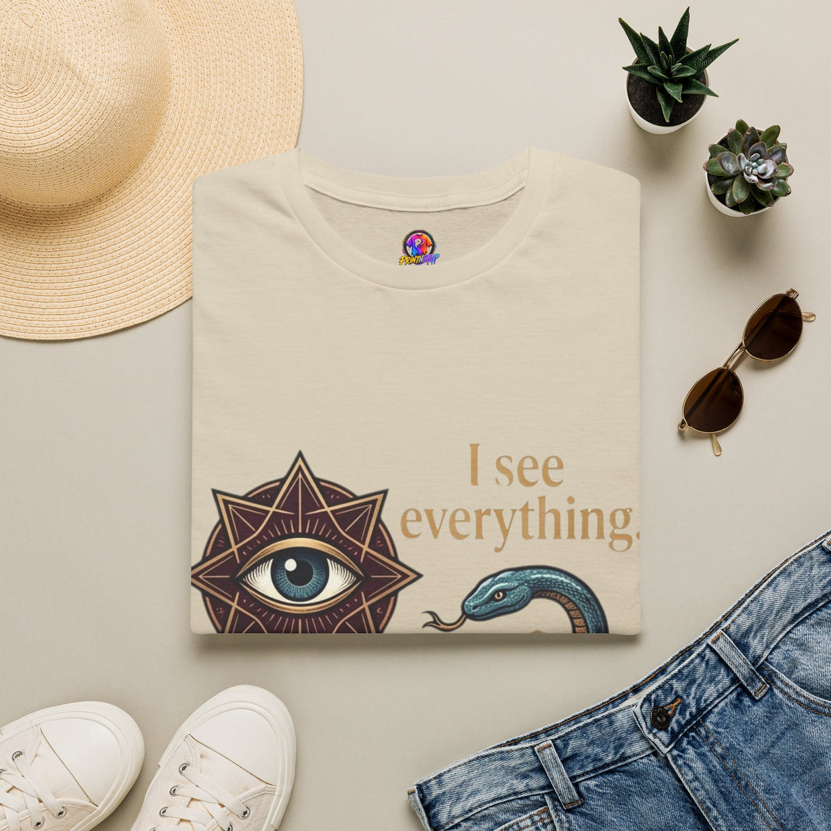 Scorpio “I See Everything” Zodiac T‑Shirt — Astrological Snake & All‑Seeing Eye Design