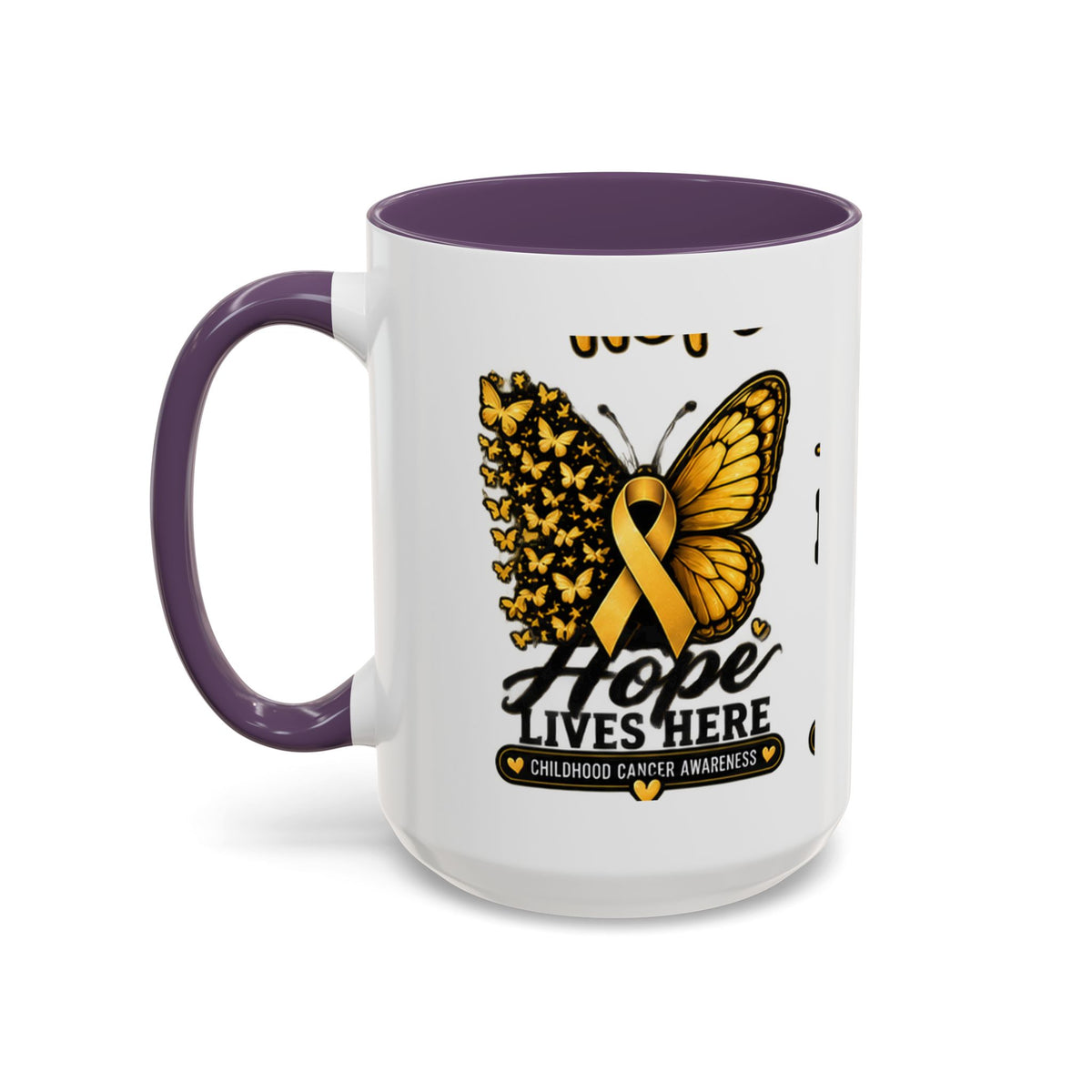 Children’s Cancer Awareness Accent Coffee Mug — "Hope Lives Here" (11/15oz)