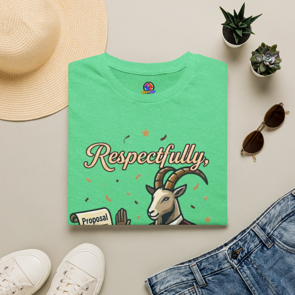 T-Shirt — "Respectfully, No" Capricorn Goat Proposal Funny Zodiac Tee