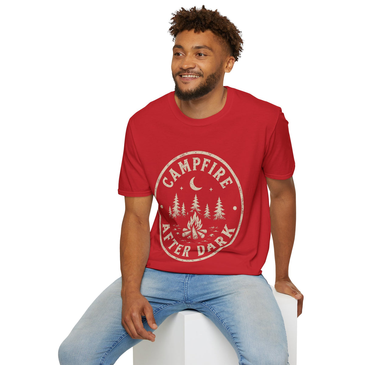Campfire T-Shirt — 'Campfire After Dark' Vintage Moon & Trees Graphic