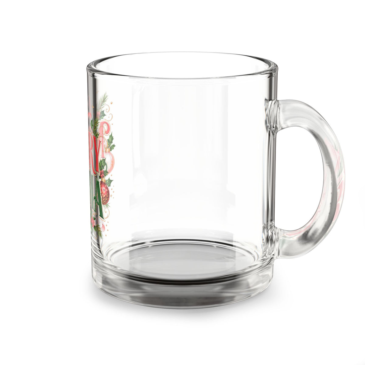 Christmas Glass Mug 10 oz Merry Mama Glass Mug — 10oz Christmas Coffee Cup with Festive Wreath Design