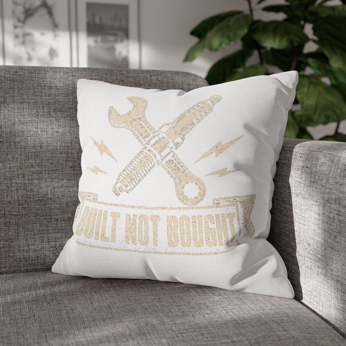 Built Not Bought Pillowcase  Milo Bailey Dog Dad Mom— Mechanic Wrench Spark Plug Decorative Throw Pillow