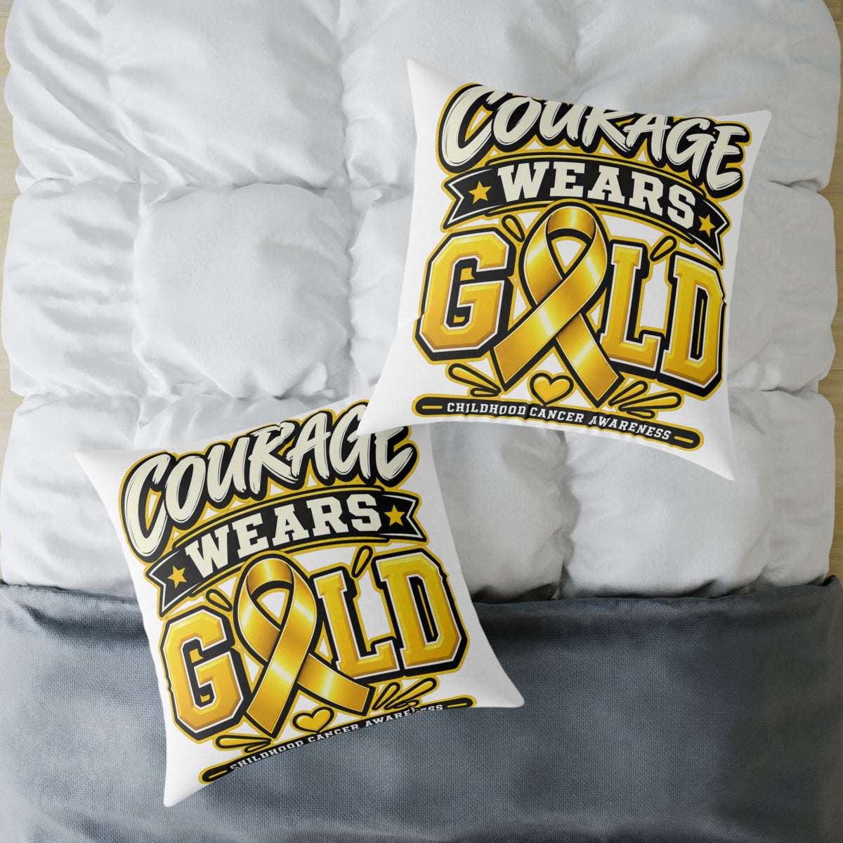 Courage Wears Gold Pillow — Childhood Cancer Awareness Throw Pillow