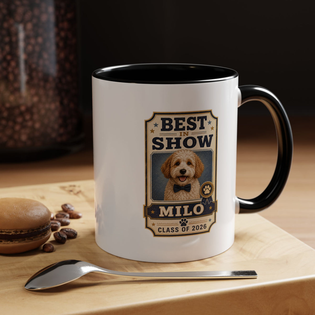 Milo Bailey Dog Dad Mom Best in Show Personalized Dog Photo Coffee Mug — Custom Pet Name (e.g., Milo) — Class of 2026 Accent Mug