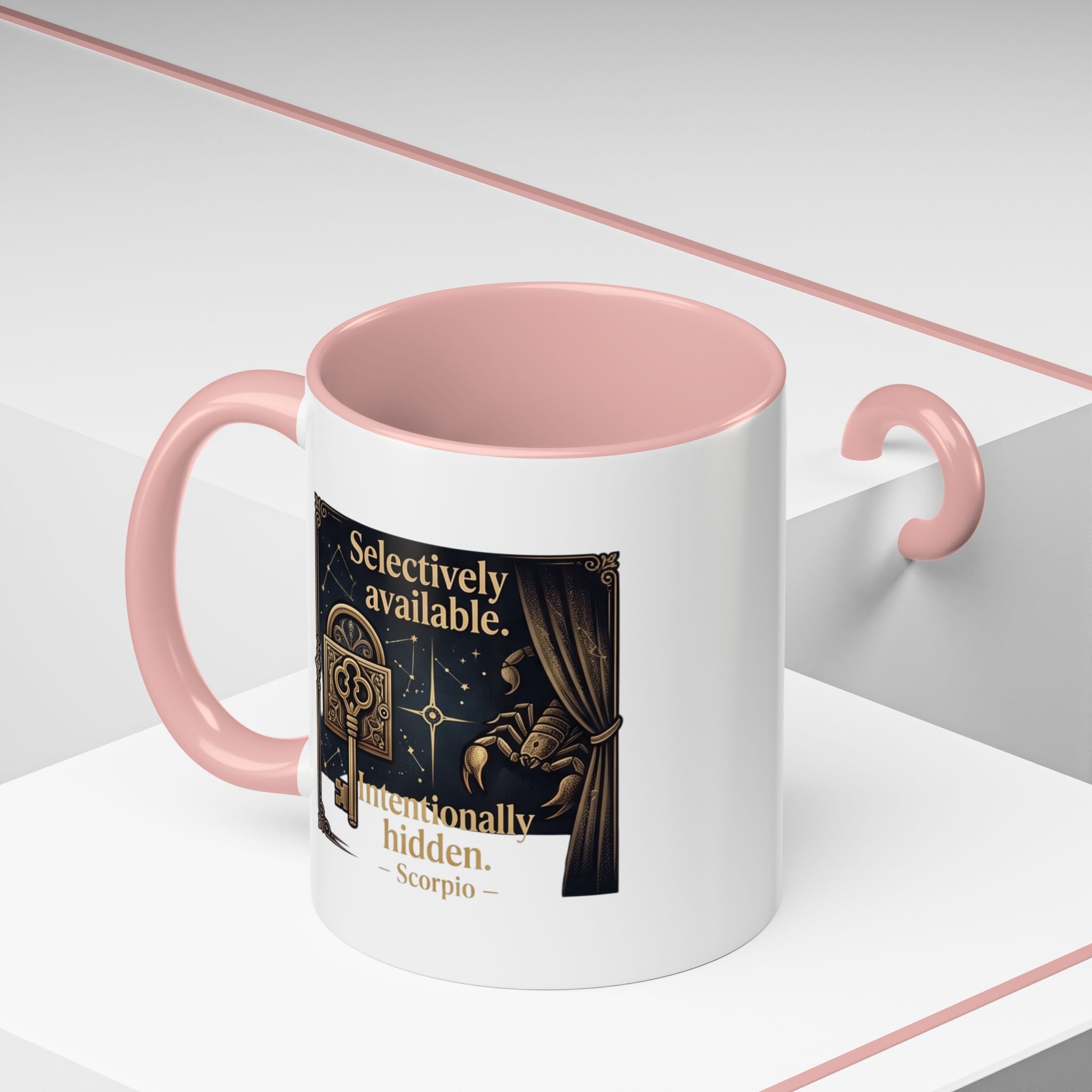 Scorpio Accent Coffee Mug — "Selectively Available, Intentionally Hidden" Zodiac Gift
