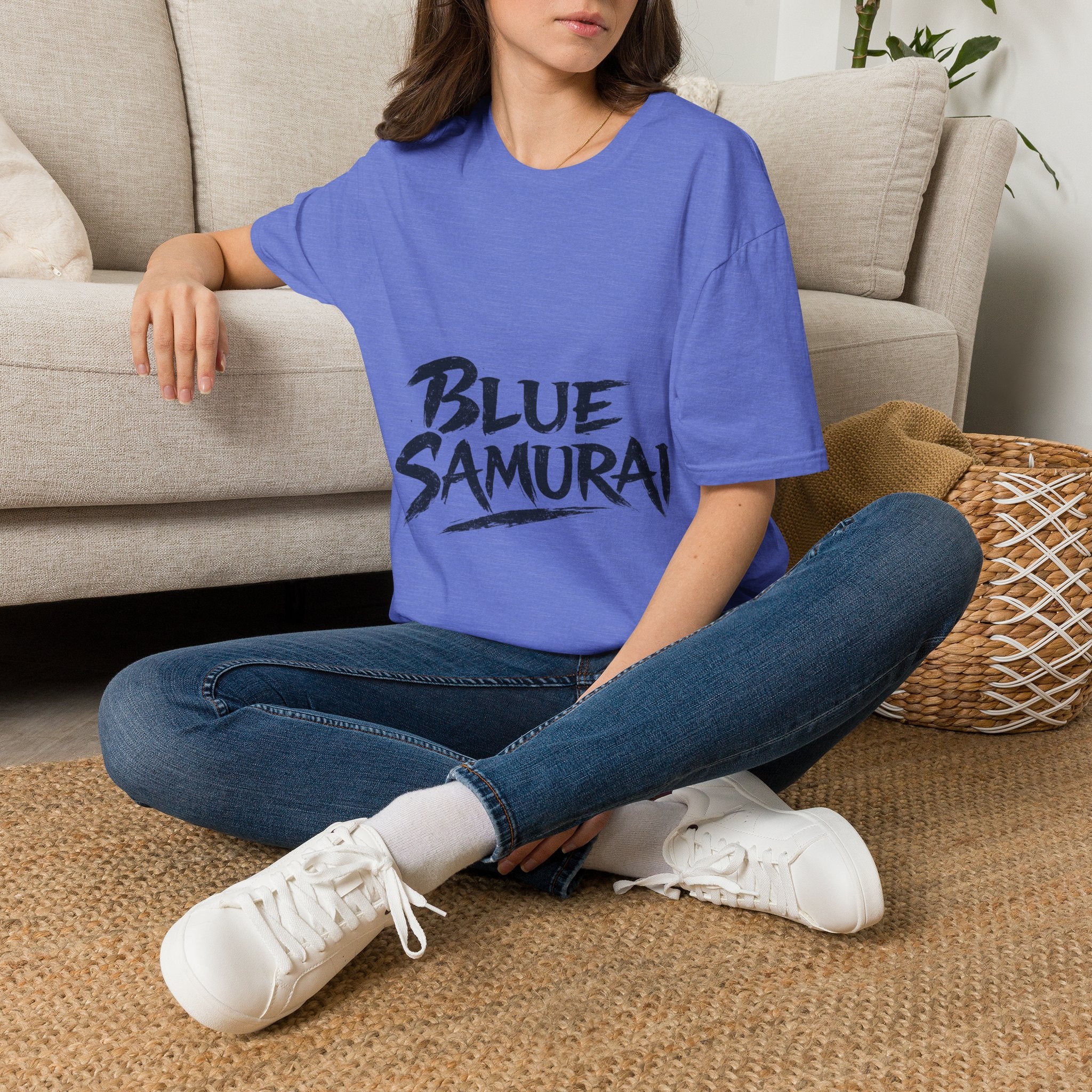 Japan Blue Samurai T-Shirt — Bold Brushstroke Graphic Tee