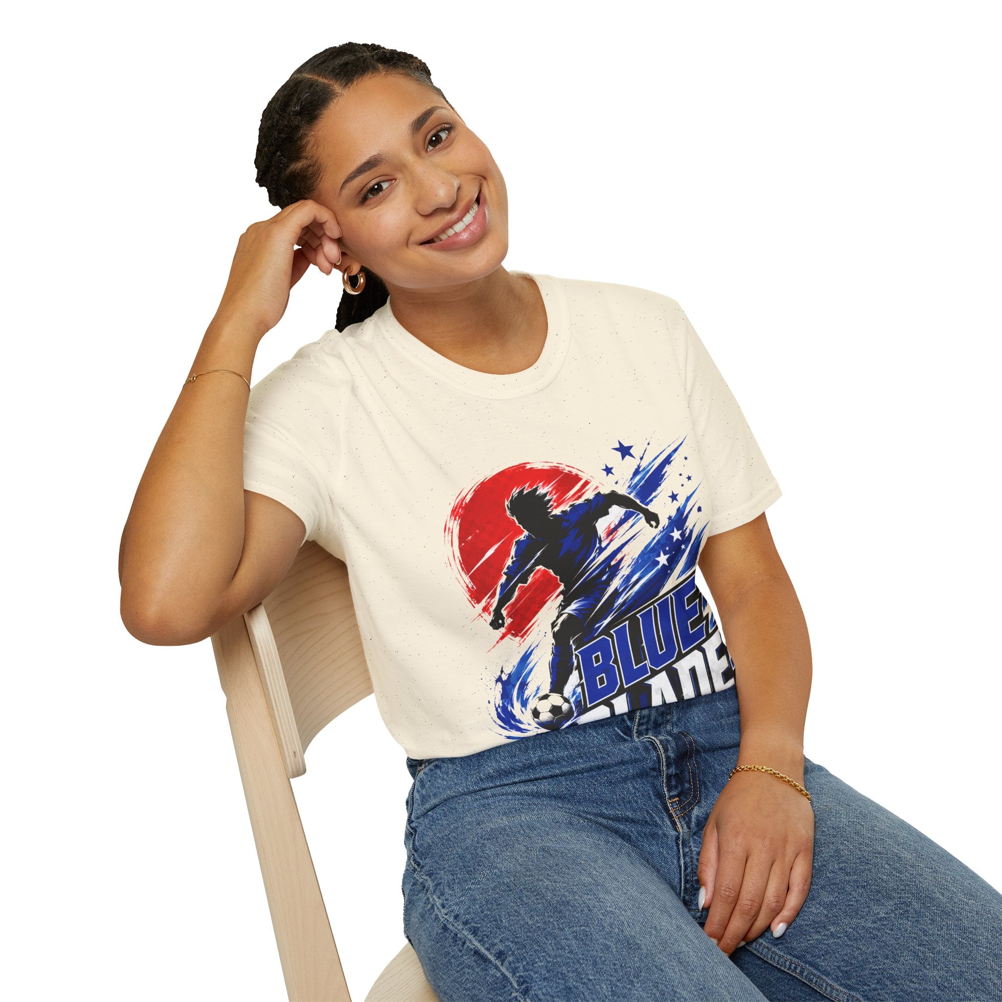 Japan T-Shirt — Blue Blade Soccer Graphic Tee (Red & Blue Starburst)