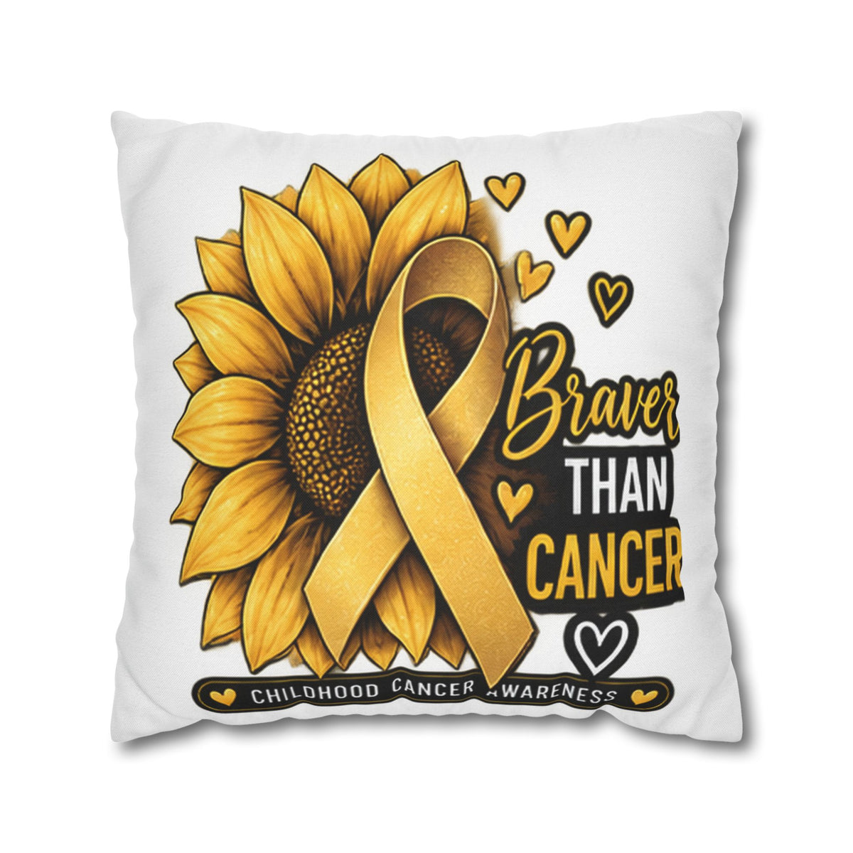 Childhood Cancer Brave Than Cancer Sunflower Ribbon Square Pillowcase