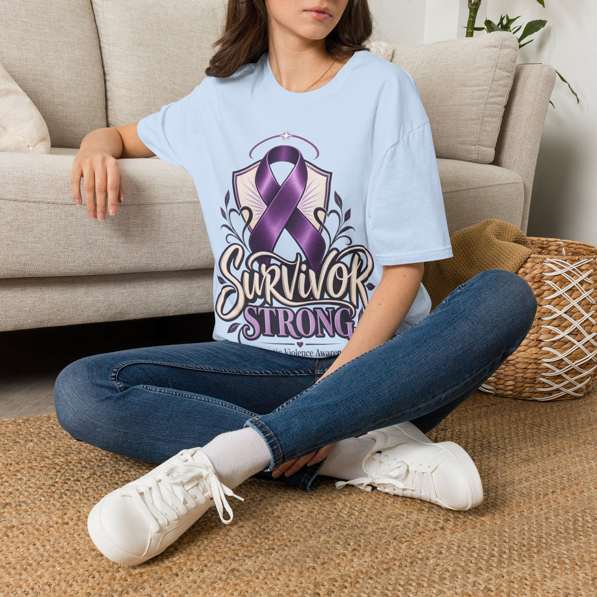 Survivor Strong T-Shirt — Domestic Violence Awareness Purple Ribbon Tee