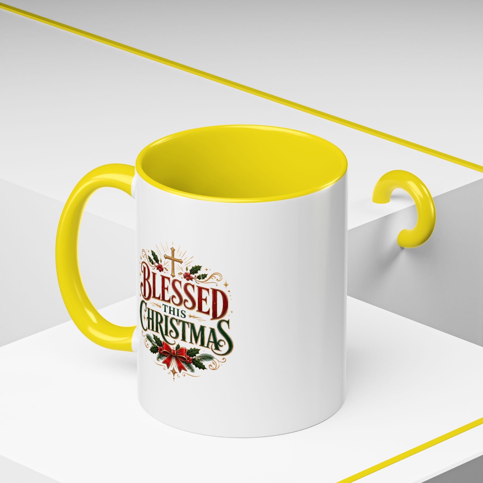 Blessed This Christmas Accent Coffee Mug – Holiday Religious Poinsettia Coffee Cup