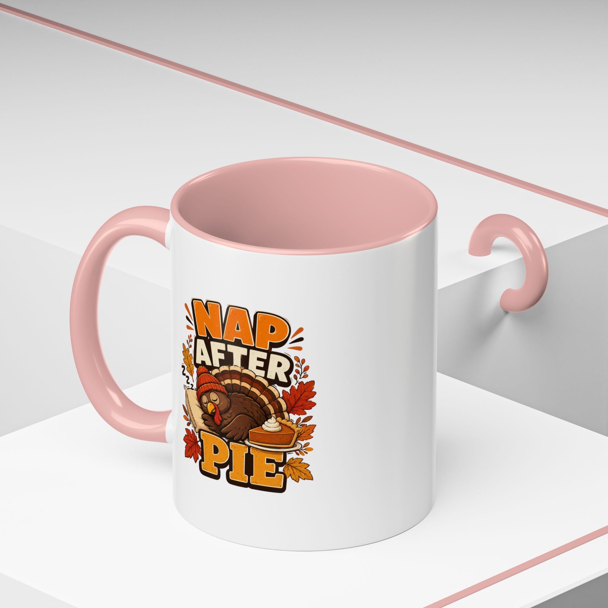 Thanksgiving Mug Nap After Pie Coffee Mug — Thanksgiving Turkey & Fall Leaves  Accent Mug
